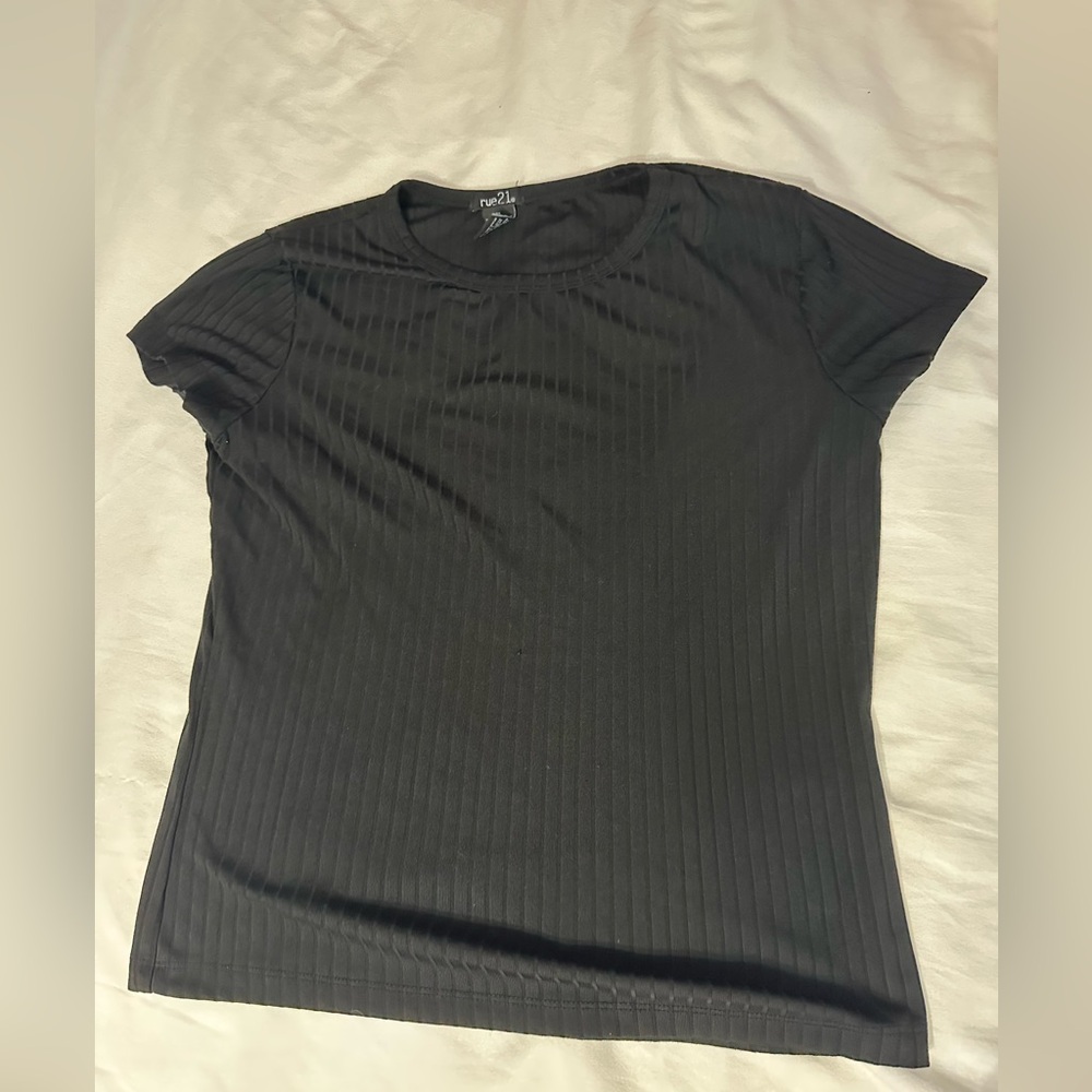 Rue21 Black Ribbed Short Sleeve Top